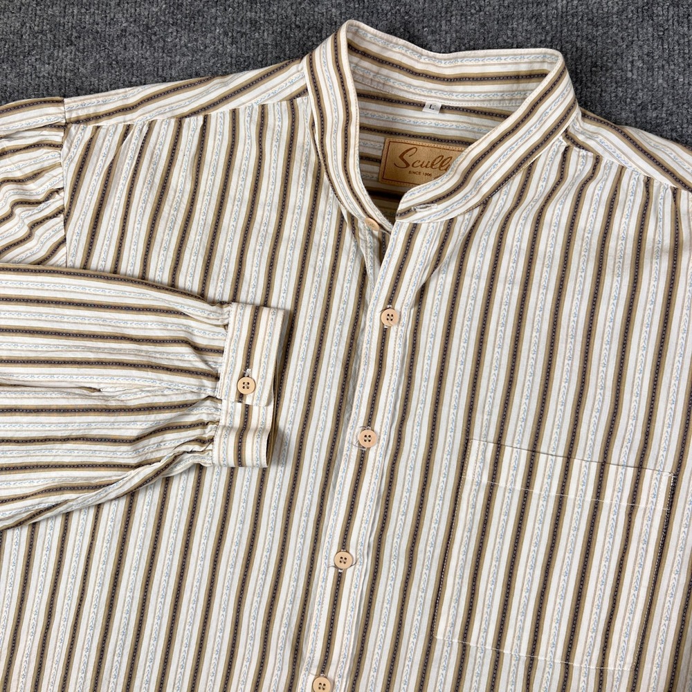 Scully Shirt Mens L Brown Striped Long Sleeve Button Up Western Band Collar